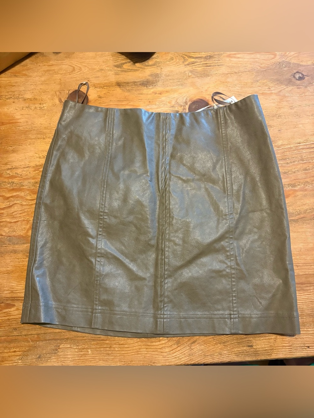 She + Sky Olive Faux Leather Mini Skirt